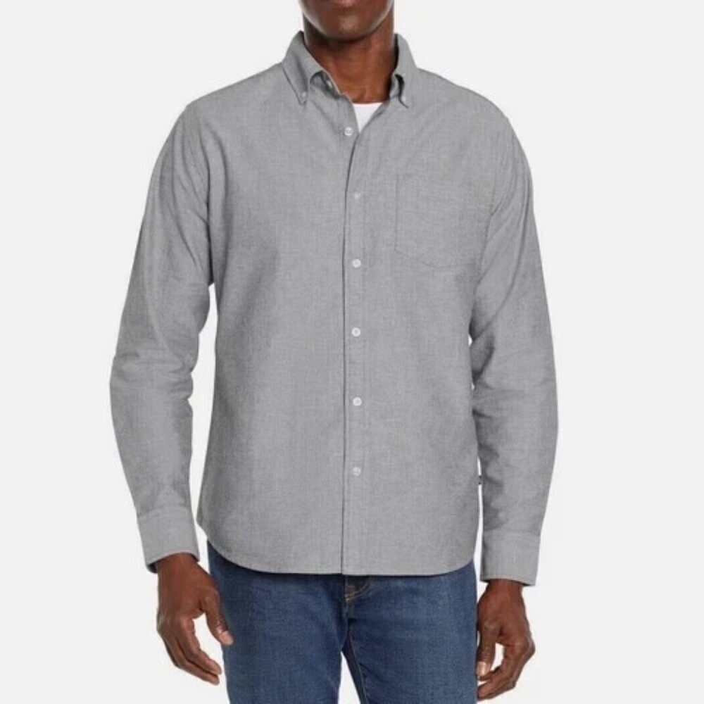 NEW Gap Mens XXL Long Sleeve Oxford Shirt Gray 98% Cotton